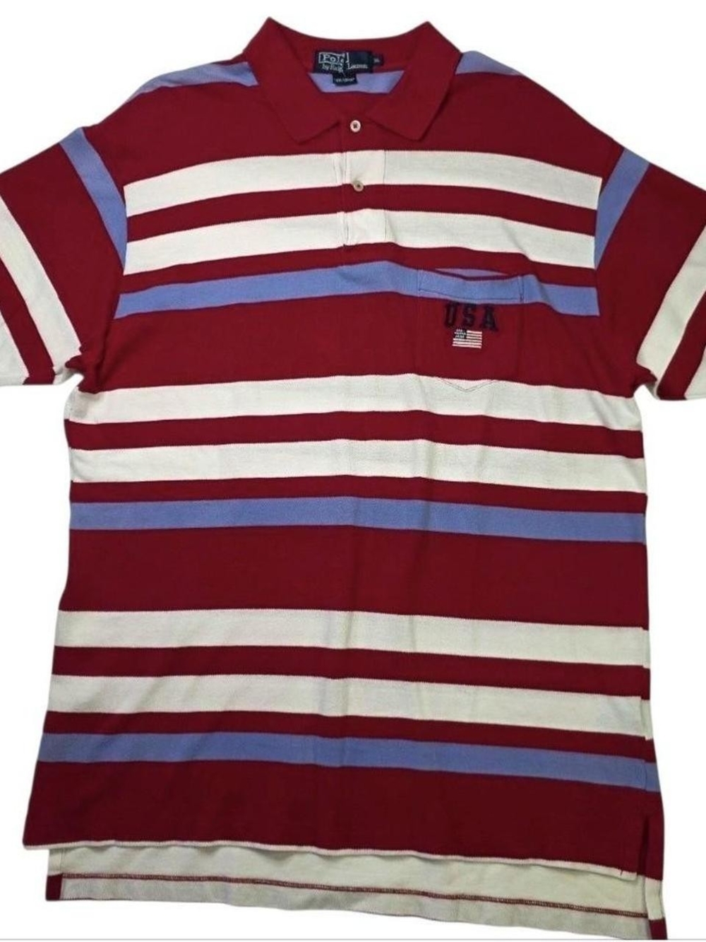 Polo by Ralph Lauren USA Striped Polo Shirt - Red/White/Blue-Size XL